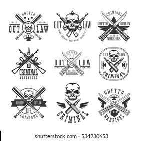 Street Outlaw Criminal Club Black And White Sign Design Templates With Text And Weapon Silhouettes