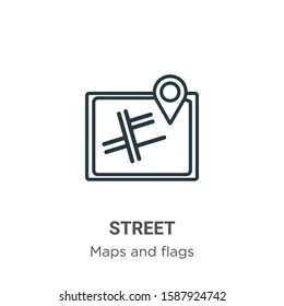 Street outline vector icon. Thin line black street icon, flat vector simple element illustration from editable maps and flags concept isolated on white background