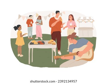 Street party isolated concept vector illustration. Pizza city fest, rib food festival, holiday market, happy people, outdoor fun, entertainment, restaurant and cafe, carnival vector concept.