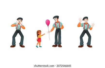 Street Performer Artist Musician Dancer Cartoon Set Of Isolated Human Characters With Clown Gestures And Girl Vector Illustration