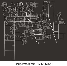 Street plan of Greenwood, Indiana, USA, downtown city center with suburbs, highways and roads, city plan poster, town center