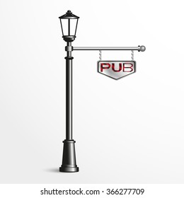 Street post with a sign. Vector illustration.