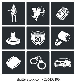 Street Prostitution Vector Icons Set