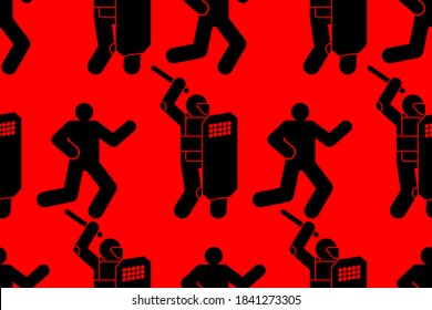 Street protests pattern seamless. Riot police and protesters background. Demonstration, protesting ornament
