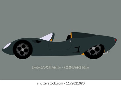 street prototype car, side view, flat design style