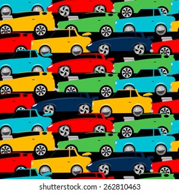 Street racing cars stacked in a seamless pattern .