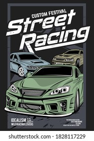 street racing custom festival, super fast car illustration