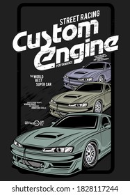 street racing custom, illustration of a custom engine car
