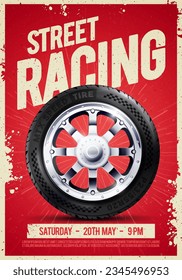 Street Racing Placard Or Flyer With Tire Illustration