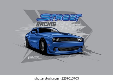 Street Racing Vector Illustration. Icon blue sport car vector template illustration can use logo t shirt, apparel, sticker group community, poster, flyer banner modify auto show. svg