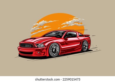 Street Racing Vector Illustration. Icon red sport car vector template illustration can use logo t shirt, apparel, sticker group community, poster, flyer banner modify auto show. svg