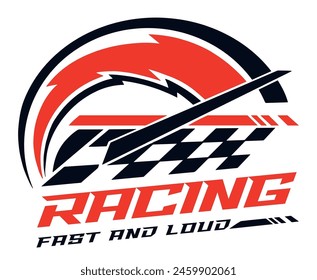 Street racing vintage labels colorful speedometer from car and cells like finish flag with slogan fast and loud vector illustration