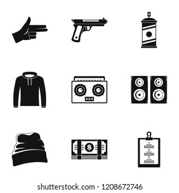 Street rap icon set. Simple set of 9 street rap vector icons for web design on white background