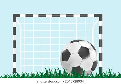 Street realistic ball. Football field, goal, penalty, stadium. Team sports, outdoor activities, healthy lifestyle. Summer, spring time. Cartoon flat vector illustration isolated on blue background