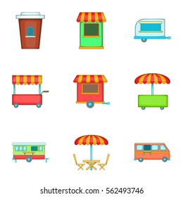Street retail and market icons set. Cartoon illustration of 9 street retail and market vector icons for web