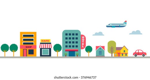 street road flat style vector elements