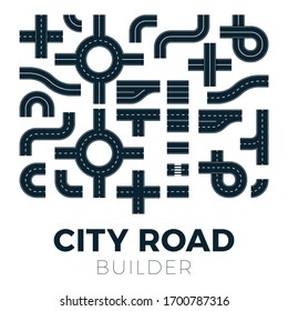 Street and road with footpaths and crossroads set. Vector elements collection for city map. Highway asphalt path traffic streets