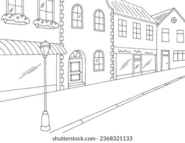 Street road graphic black white landscape sketch illustration vector 