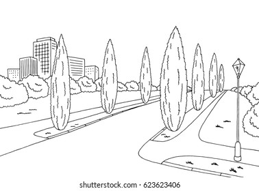 Street road graphic black white landscape sketch illustration vector