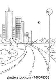 Street road graphic black white city landscape sketch vertical illustration vector