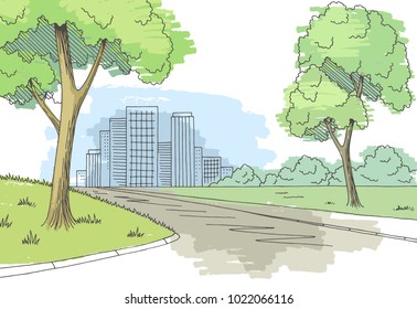 Street road graphic color city landscape sketch illustration vector