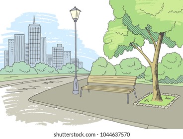 Street road graphic color city landscape sketch illustration vector