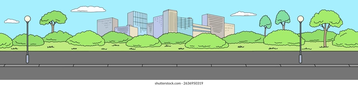 Street road graphic color city long landscape sketch illustration vector 