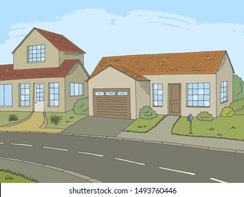Street road graphic color landscape sketch illustration vector