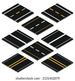 Street and Road Highway 3d Vector Isometric Illustration Elements For City Map. Create your own road map for Game Design