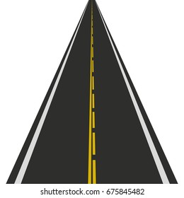 Street road with solid and dotted yellow line icon. Speedway. Highway. Way for transport. Dark asphalt. Vector illustration