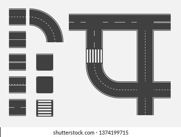 Street and road with walkways and crossroads. Vector elements for a city map. Asphalt road highway, road streets