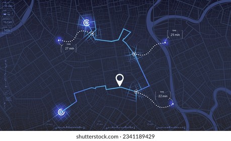 Street roads and location, GPS navigator screen. Decorative graphic tourist map. Street roads and location. Abstract vector transportation background. Fragments of town. Vector, illustration.