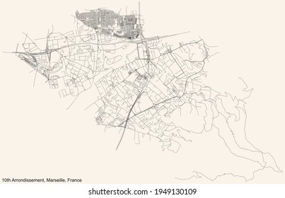 Mapa de las calles del distrito 10 (La Capelette, Menpenti, Pont-de-Vivaux, Saint-Loup, Saint-Tronc, La Timone) de Marsella, Francia