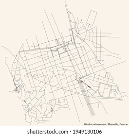 Street roads map of the 6th Arrondissement (Castellane, Lodi, Notre Dame du Mont, Palais de Justice, Préfecture, Vauban) of Marseille, France