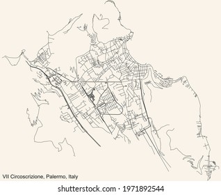 Street roads map of the 7th district (Pallavicino, Tommaso Natale, Sferracavallo, Partanna Mondello, Arenella, Vergine Maria and San Filippo Neri) of Palermo, Italy