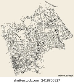 Street roads map of the BOROUGH OF HARROW, LONDON