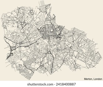 Street roads map of the BOROUGH OF MERTON, LONDON