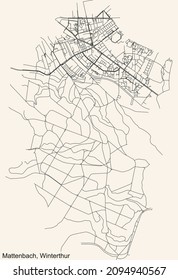 Mapa de carreteras de la calle del distrito 7 de Mattenbach de Winterthur (Suiza)