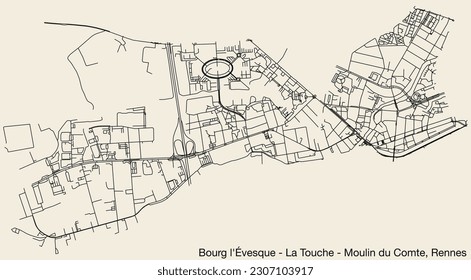 Mapa de carreteras de la calle BOURG-L'ÉVESQUE - LA TOUCHE - MOULIN DU COMTE SUB-TRIMESTRE, RENNES