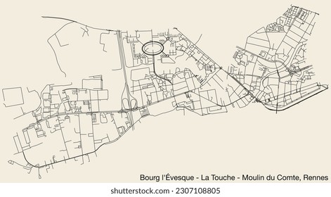 Mapa de carreteras de la calle BOURG-L'ÉVESQUE - LA TOUCHE - MOULIN DU COMTE QUARTER, RENNES