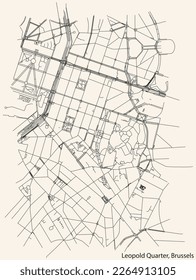 Street roads map of the LEOPOLD QUARTER (LEOPOLDSWIJK), BRUSSELS