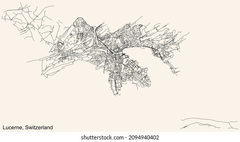 Street roads map of Lucerne-Luzern, Switzerland