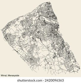Street roads map of the METROPOLITAN BOROUGH OF WIRRAL, MERSEYSIDE