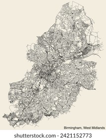 Street roads map of the METROPOLITAN BOROUGH AND CITY OF BIRMINGHAM, WEST MIDLANDS