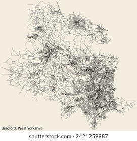 Street roads map of the METROPOLITAN BOROUGH AND CITY OF BRADFORD, WEST YORKSHIRE