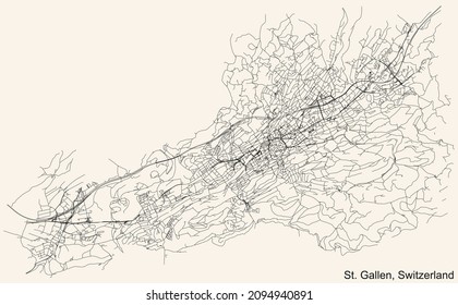 Street roads map of St. Gallen, Switzerland