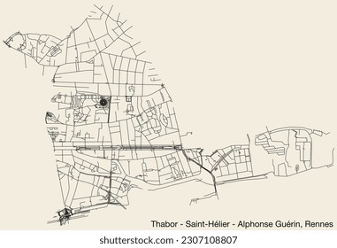 Street roads map of the THABOR - SAINT-HÉLIER - ALPHONSE GUÉRIN QUARTER, RENNES