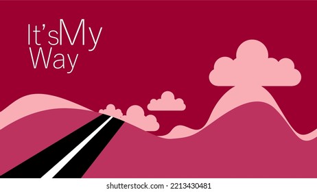 Street scene with road, trees and sky background vector illustration. Road concept with cloud view.