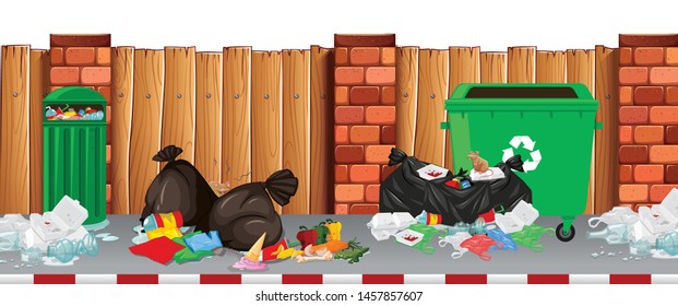 Street scene with rubbish illustration