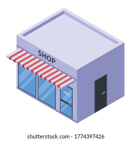 Street shop building icon. Isometric of street shop building vector icon for web design isolated on white background
